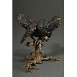Viennese bronze "capercaillie on branch", approx. 1900, naturalistically painted, marked at the bot