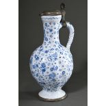 Faience narrow-necked jug with bird decoration, globular bellied jug with funnel-shaped narrow neck