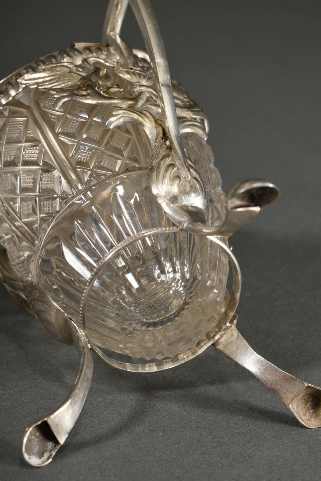 An Empire mustard pot with crystal inset, over 3 feet with swan reliefs, domed hinged lid with ball - Image 7 of 7