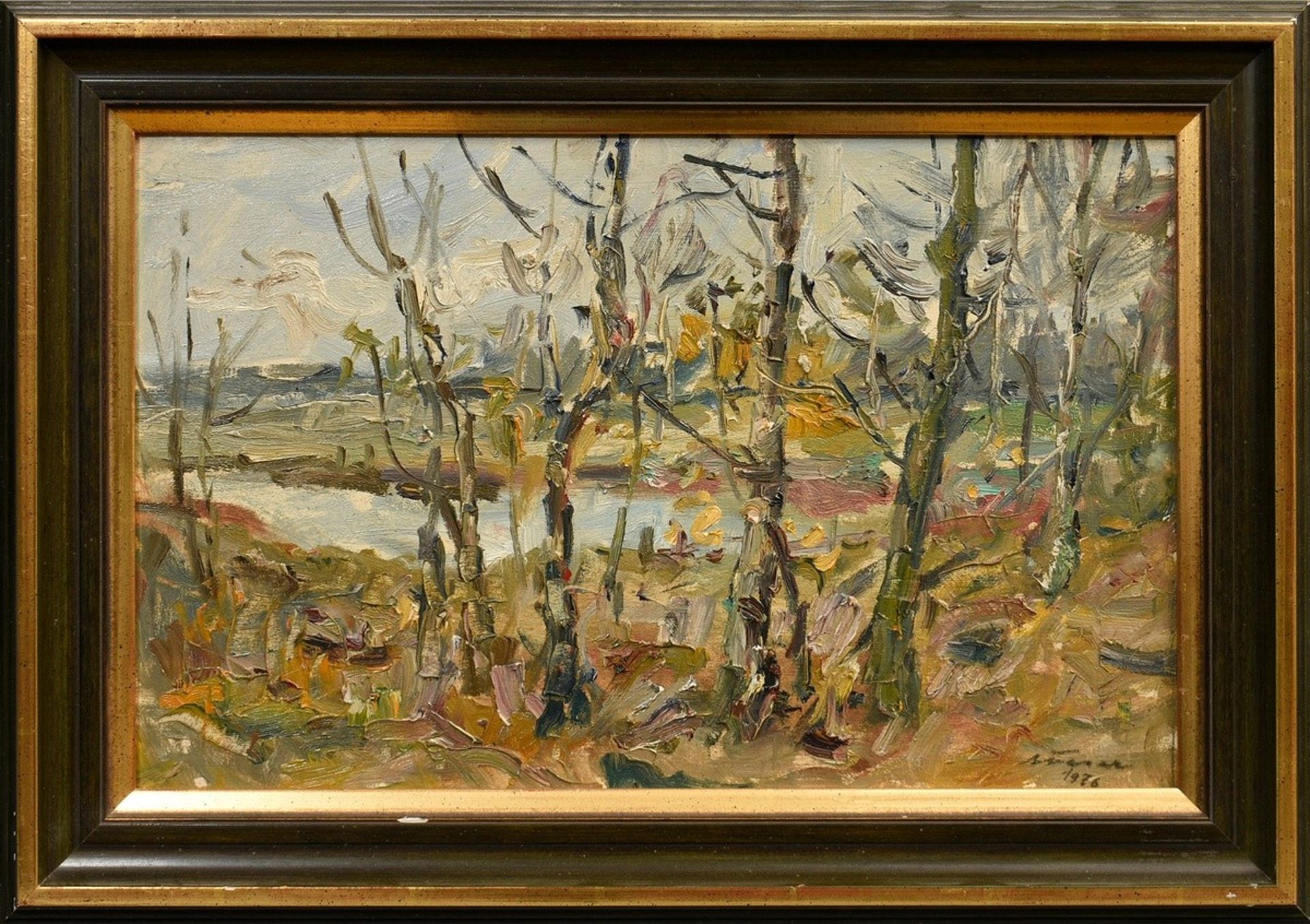 Feser, Albert (1901-1995) "Teich im Herbst" 1976, Öl/Malpappe, u.r. sign./dat., verso bez., 30,6x49 - Bild 2 aus 6