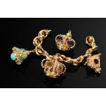 Venetian Midcentury yellow gold 750 charm bracelet with 4 various pendants in lantern shape with di