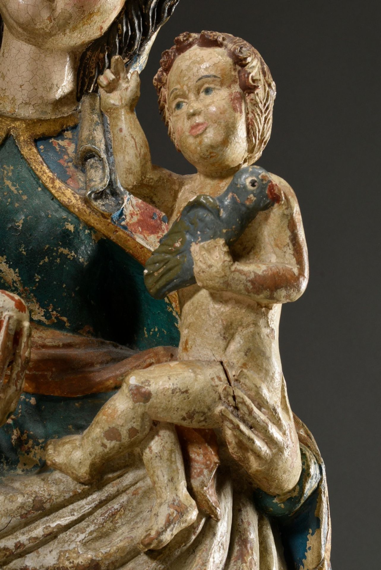 Bäuerliche "Muttergottes mit Kind" im spätgotischem Stil, auf oktogonaler Basis stehende Madonna mi - Bild 4 aus 19