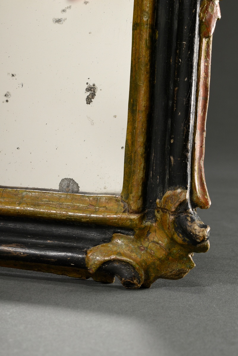 Small rococo altar mirror with carved frame, painted black and gold, 18th century, old mirror glass - Image 3 of 6
