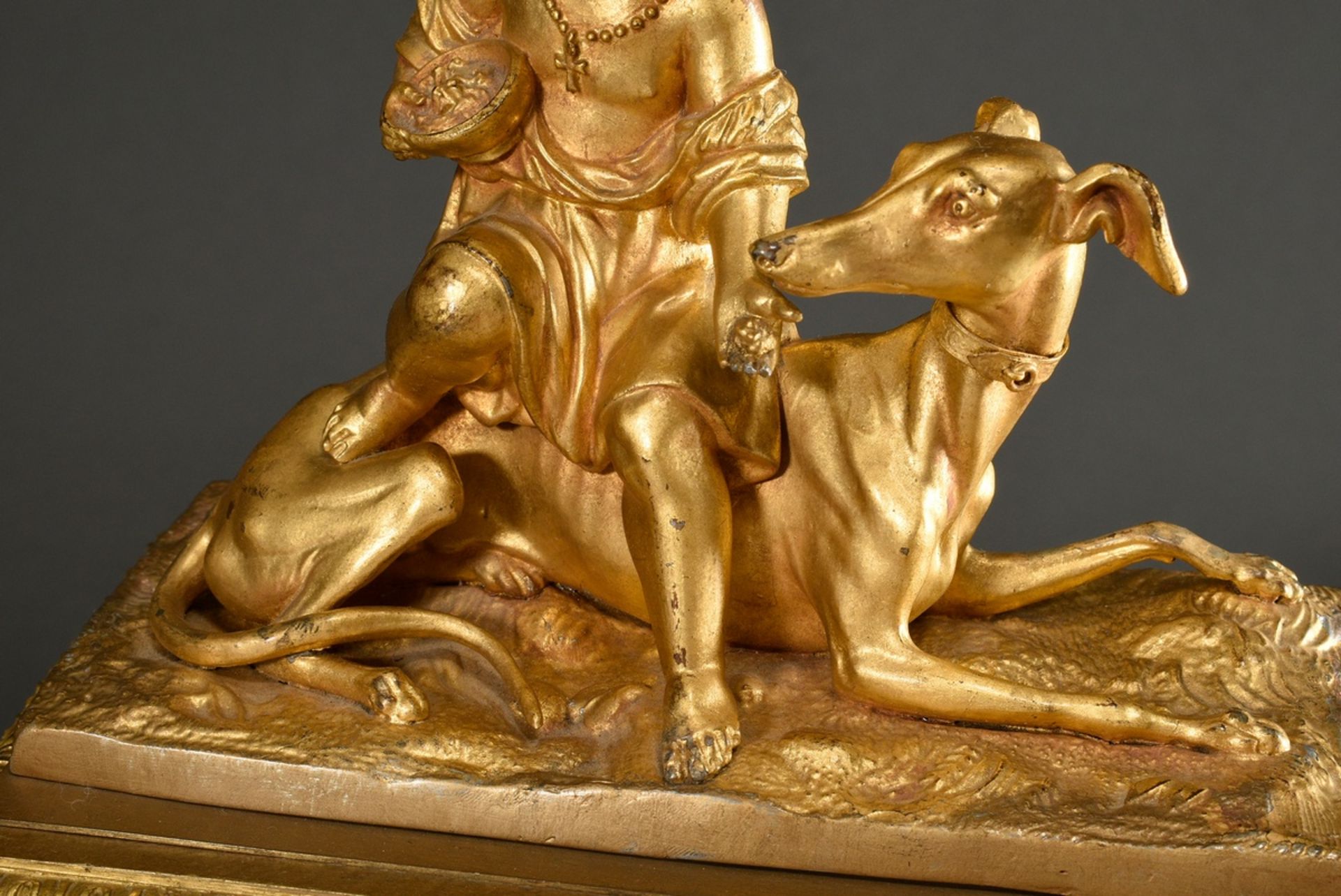 Kristall Pendule im Steinelschliff mit feuervergoldeten Bronze Kapitellen und Bekrönung "Mädchen mi - Bild 9 aus 13