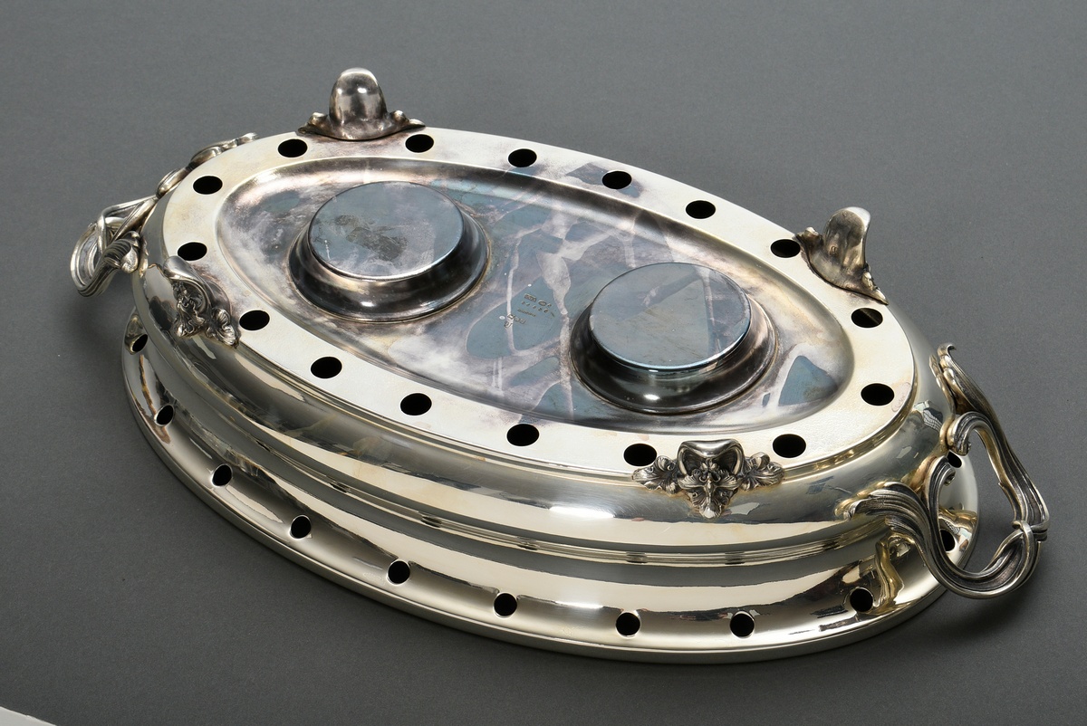 Oval silver-plated rechaud with two burners, France approx. 1900, 10.5x45x24.5cm - Image 3 of 4