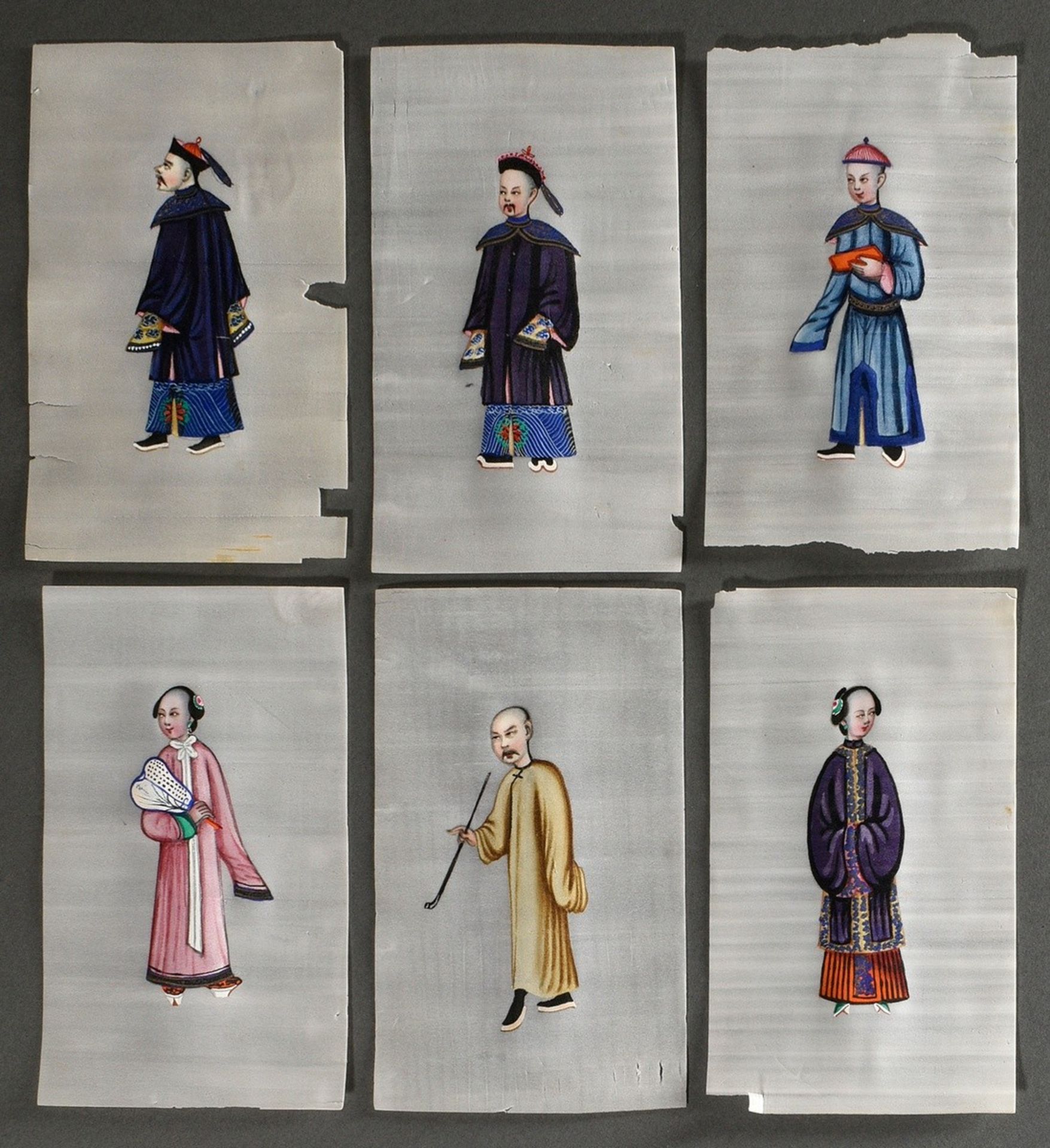 Chinesisches seidenbezogenes Kästchen mit 6 feinen Tsuso Malereien "Mandarine und chinesische Damen - Bild 2 aus 10