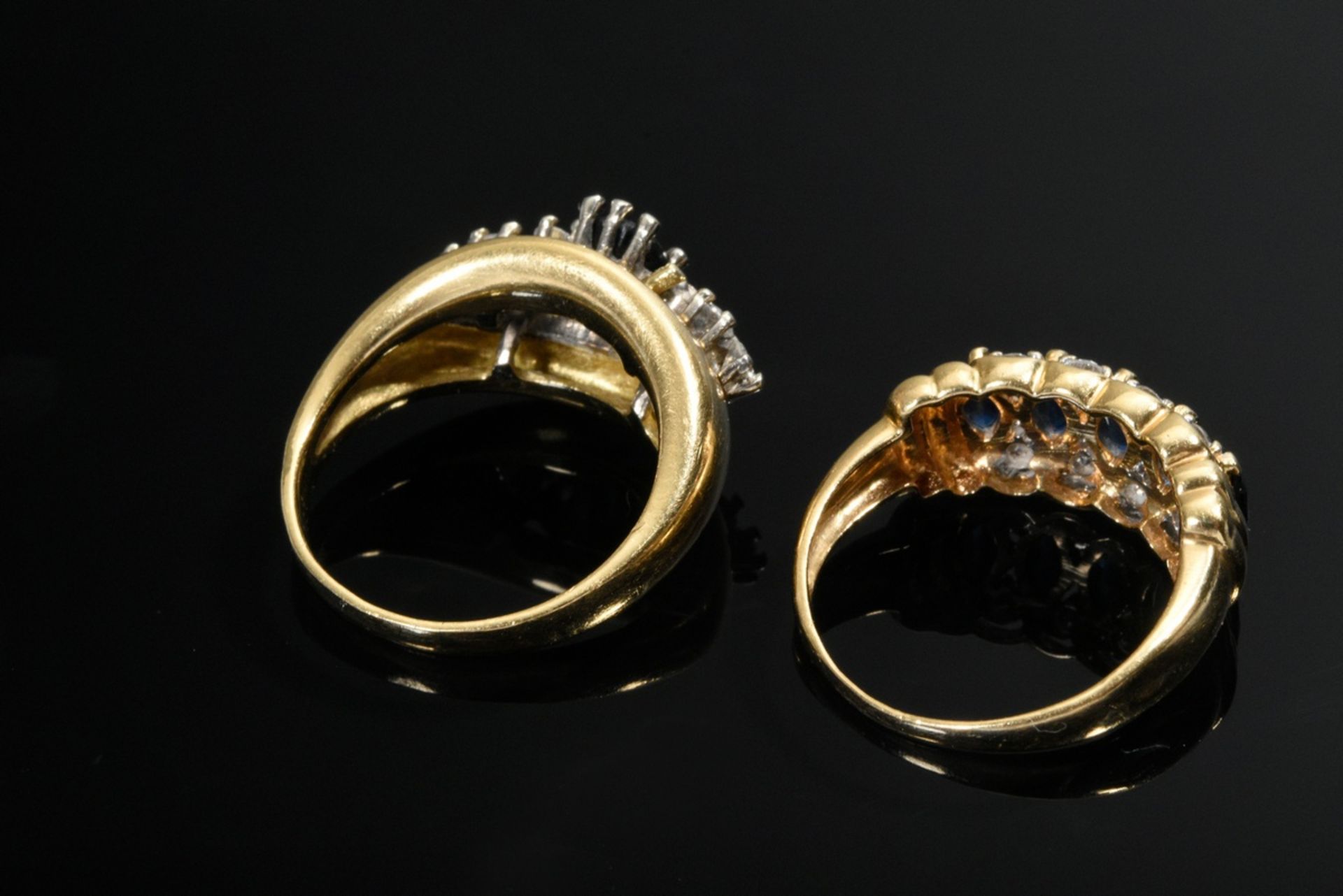 2 Diverse Gelbgold Ringe: 1 mit Saphir und Brillanten (zus. ca. 0.42ct/VS-SI/W,7,3g, Gr. 51) und 1  - Bild 3 aus 3