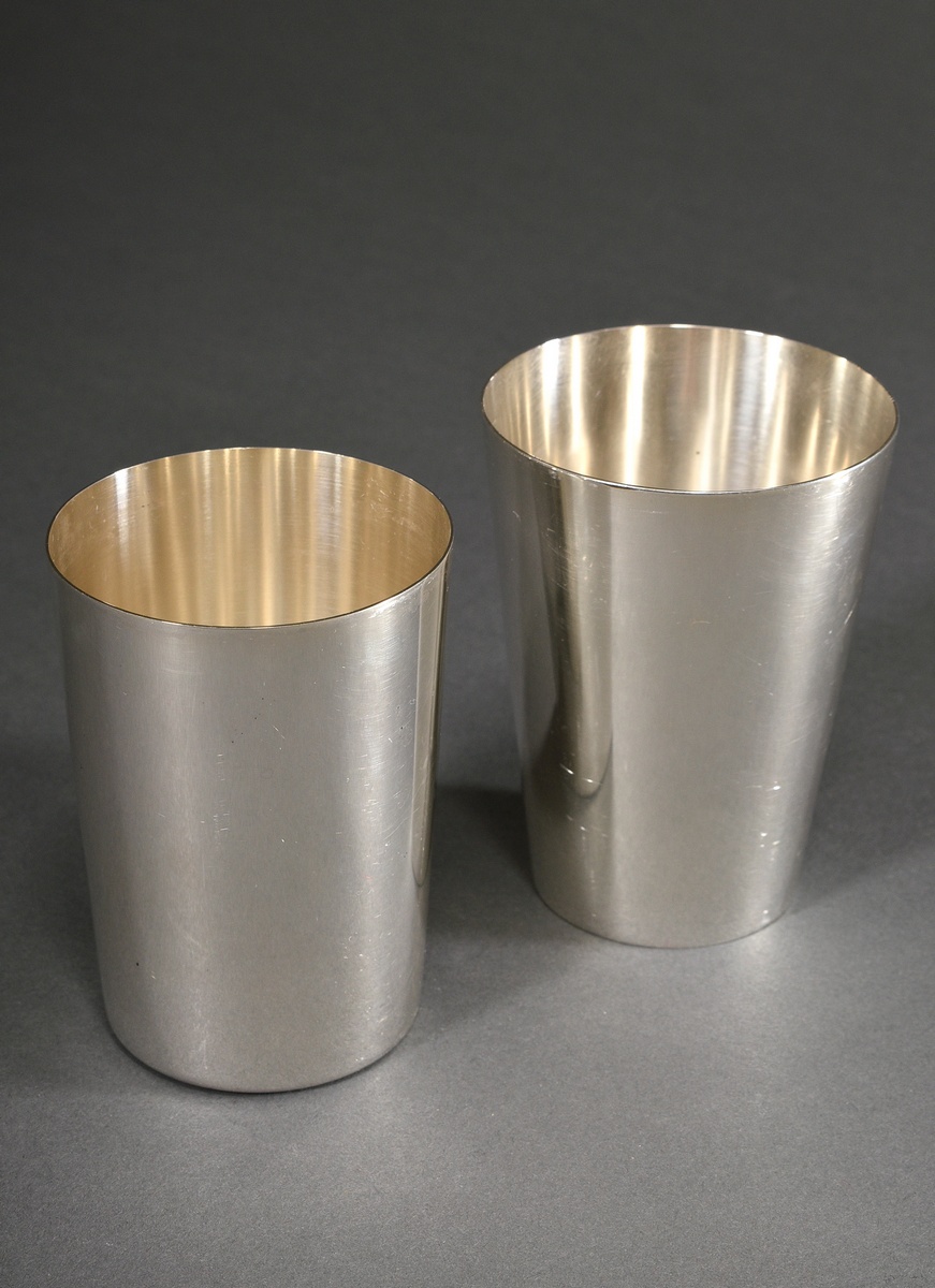 2 plain beakers, Wilkens, silver 800/835, total 286g, h. 9.5/10cm, min. rubbed