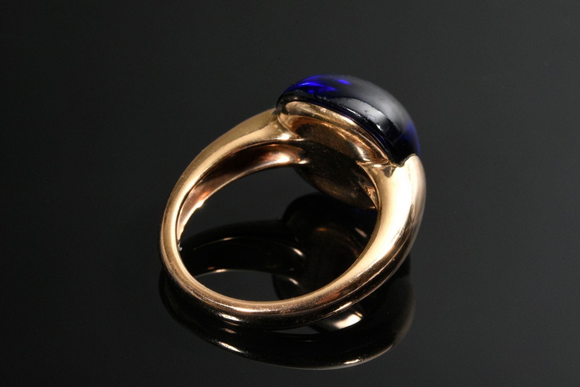 Doris Gioielli Roségold 750 Ring mit synthetischem blauem Spinell Cabochon (13,5x14mm), sign., 9,4g - Bild 4 aus 4