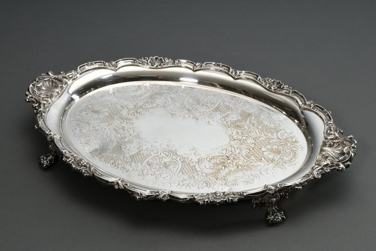 2 Various pieces of heavy tableware after an old model with sculptural ornamental rim on paw feet,  - Image 2 of 9