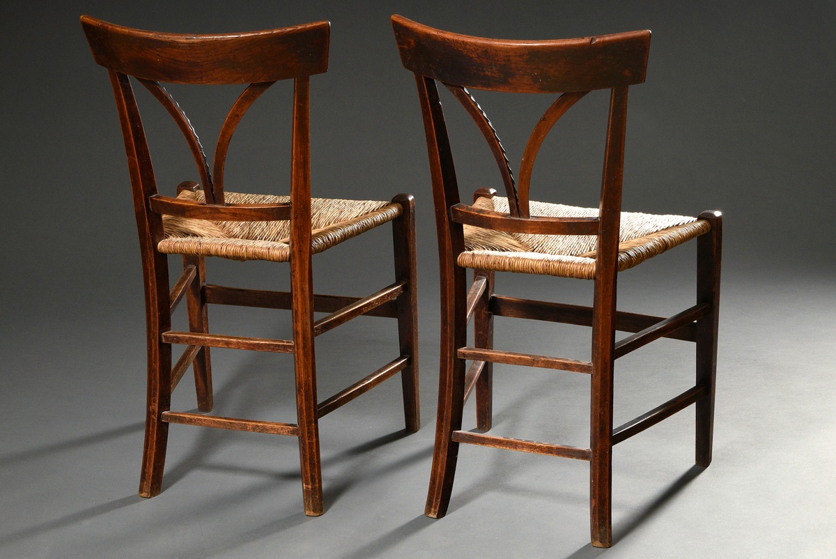 Pair of French farmhouse chairs with original wicker seats and carved ears of corn in the backrest, - Image 5 of 6