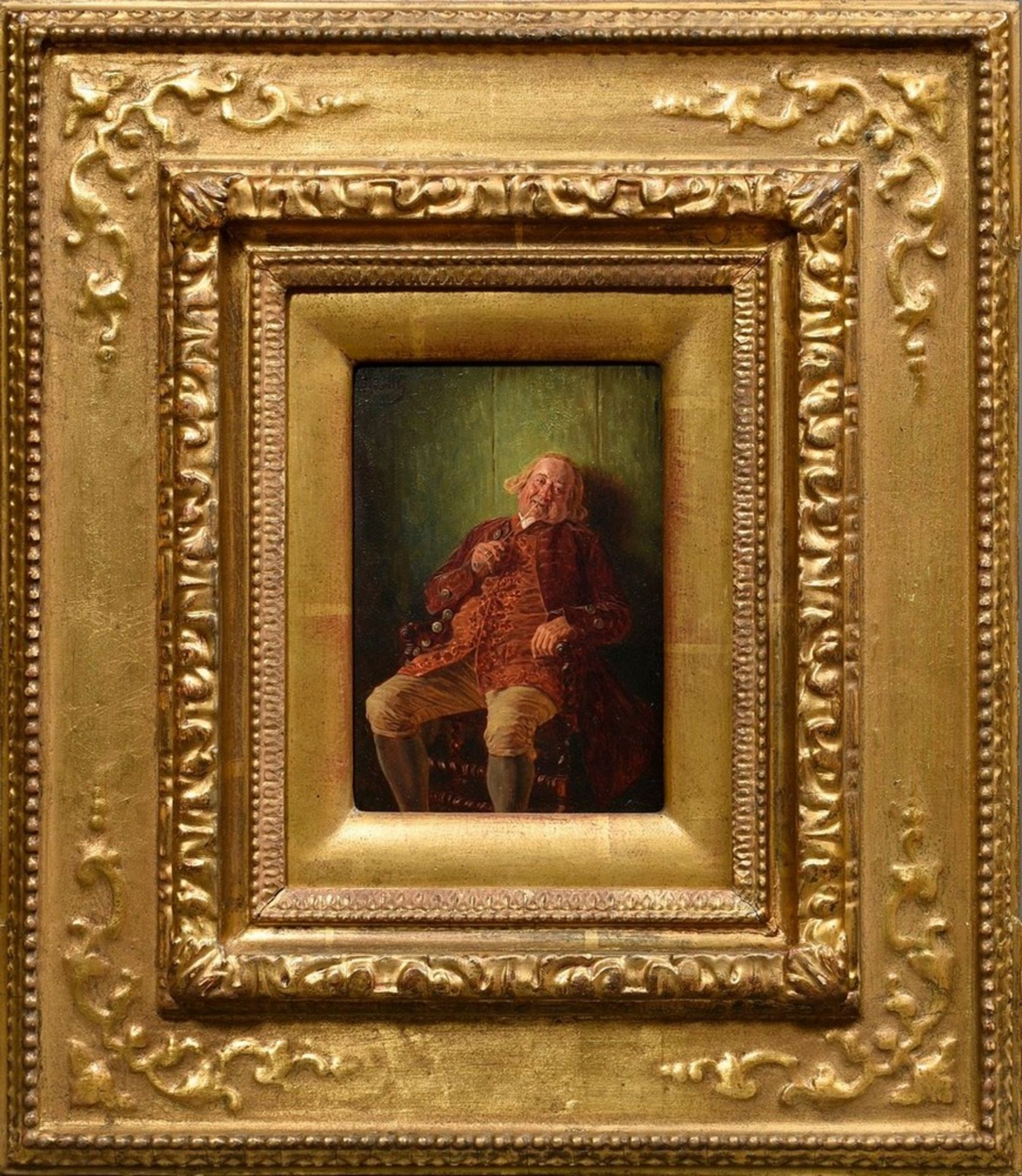 Löwith, Wilhelm (1861-1931) "Pipe smoker", oil/wood, sign. t.l., magnificent frame (min. defects),  - Image 2 of 4