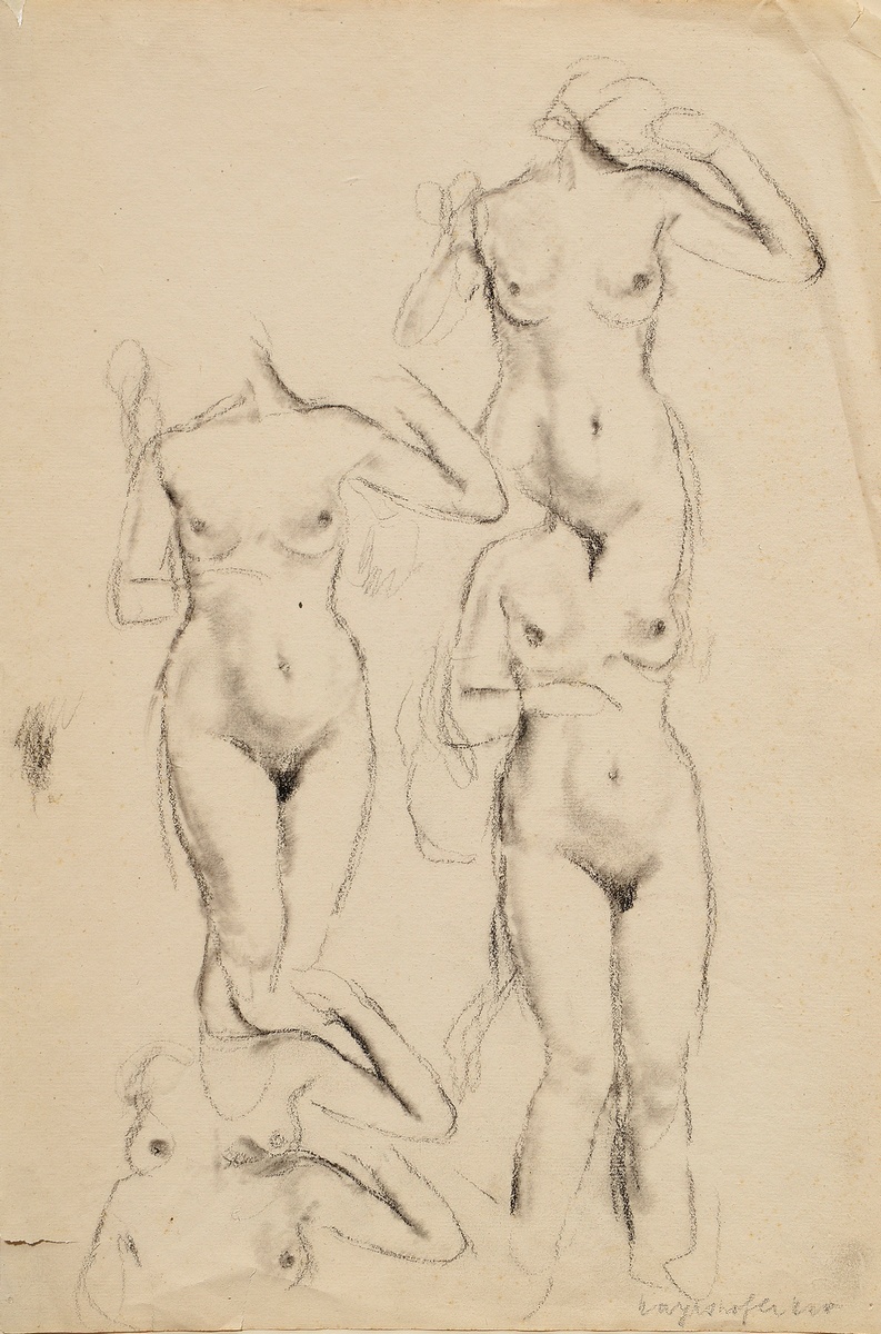 Mayershofer, Max (1875-1950) 'Nude studies', charcoal, sign. b.r., mounted on paper, SM 46x30,7cm (