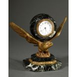 Wilhelminian desk clock with gilded eagle on a green marble pedestal, round marble case with enamel
