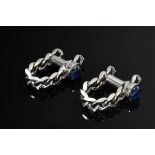 Pair of 750 white gold cufflinks made of movable flat armour chains with sapphire cabochons, Goldsc