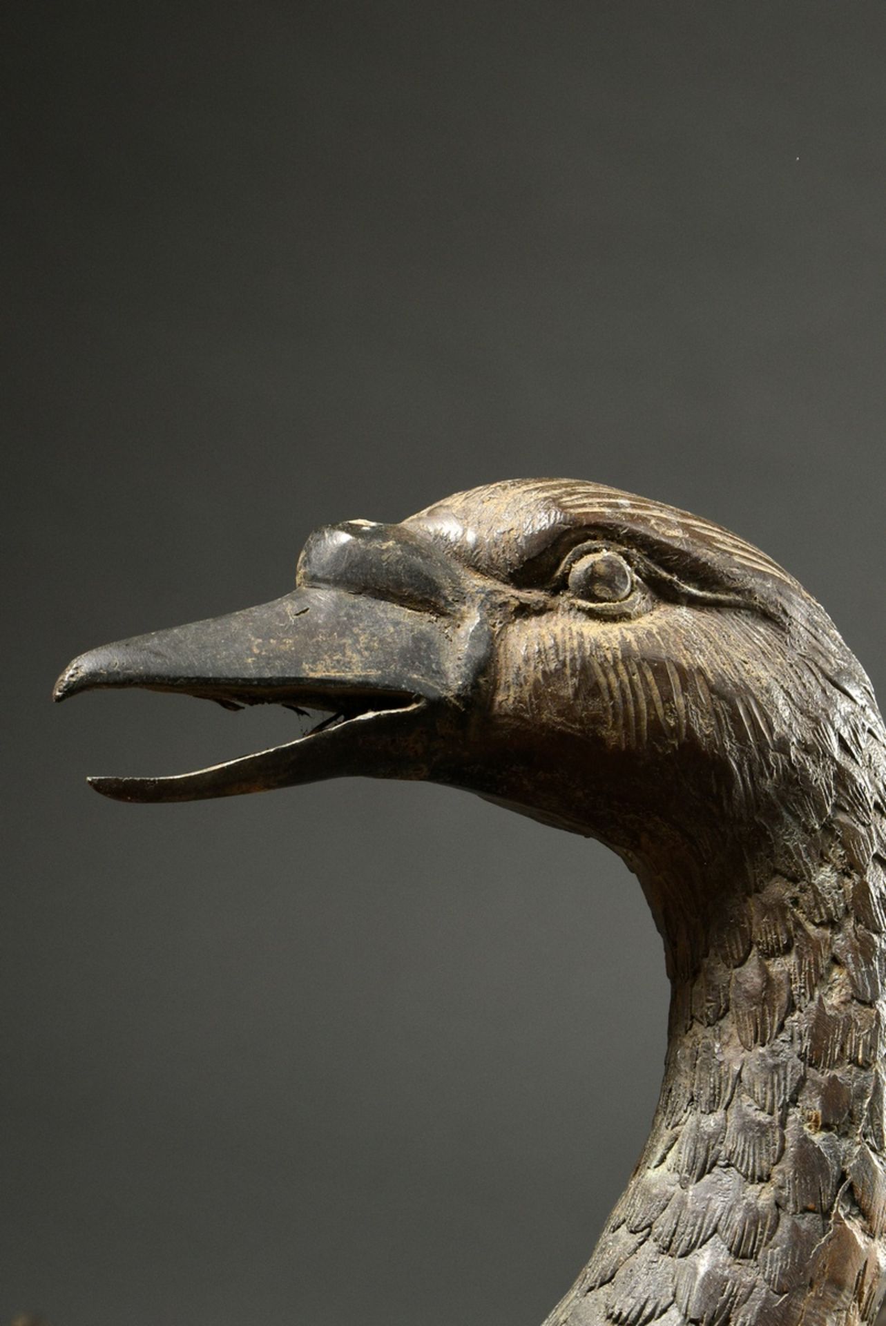 3 Bronze sculptures "Hump-backed swan with 2 young swans", h. 49/51/75cm, signs of age - Image 5 of 6