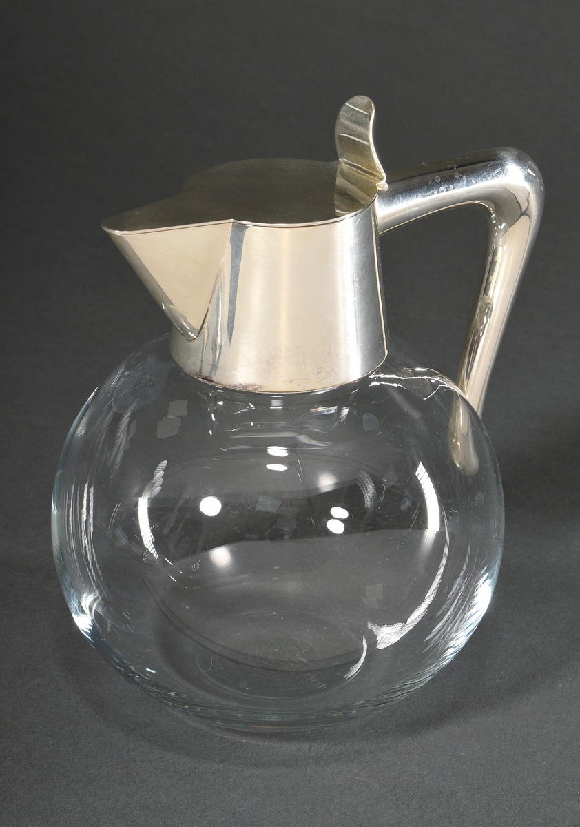 Danish glass tankard in simple spherical form with silver 925 mount, MM: A. Michelsen, Copenhagen, 