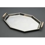 Elongated octagonal Art Deco tray with ivory handles, MM: Viners Ltd., Sheffield 1935, silver 925, 