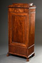 Biedermeier pier cupboard on paw feet, straight body with drawers in plinth and cornice and door be