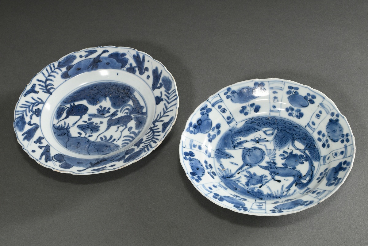 3 Various pieces of Chinese export porcelain with blue painting decoration: 2 plates (Ø 20/20.5cm)  - Image 6 of 11