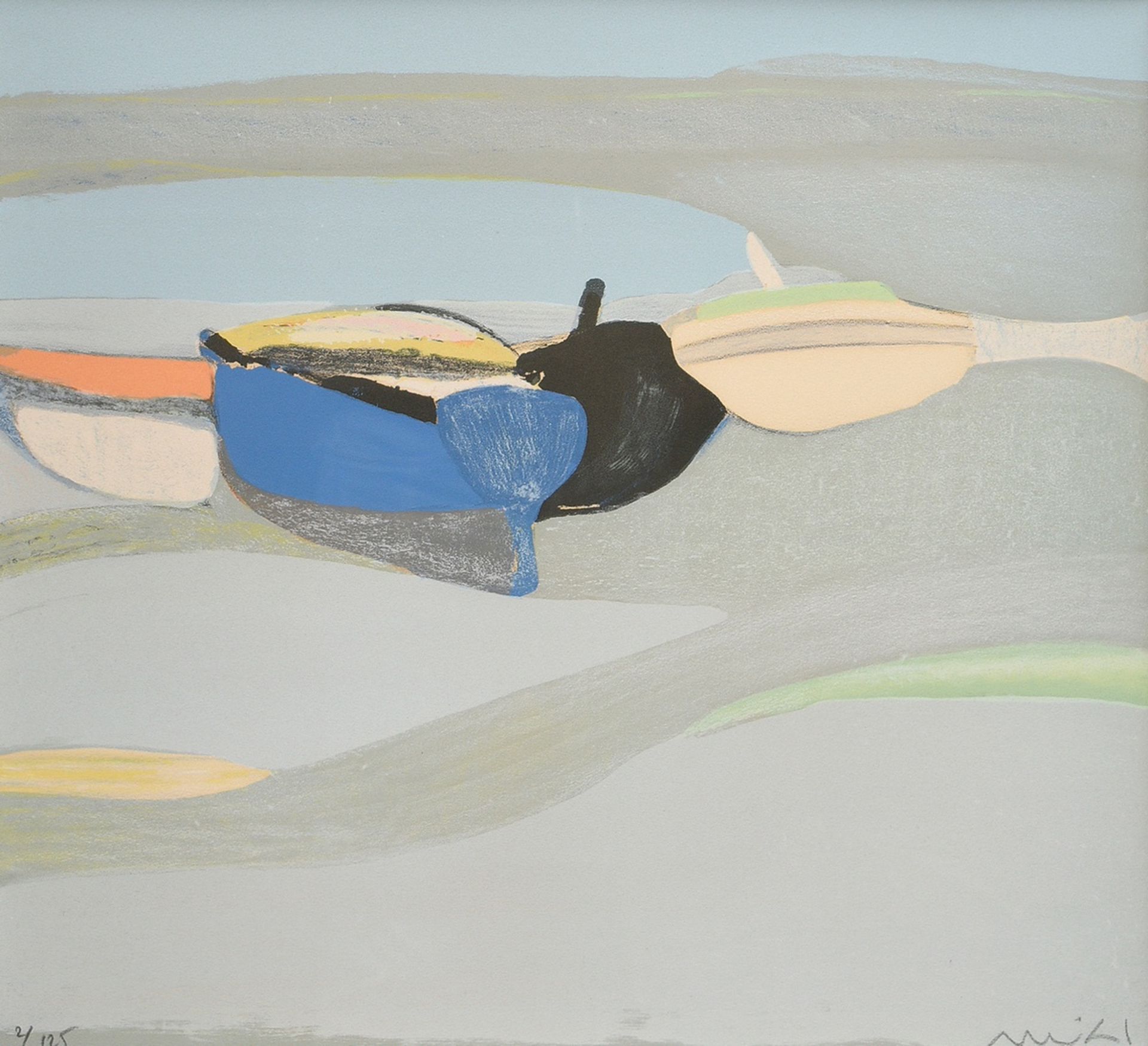 Mühl, Roger (1929-2008) "Barques, marée basse, Bretagne", colour lithograph, 2/125, sign./num. belo
