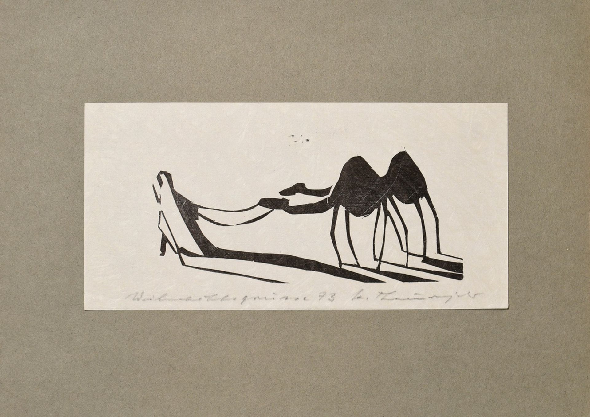 Theuerjahr, Heinz (1913-1991) ‘Dromedarführer’ c. 1973, woodcut, mounted on paper, sign./dat./inscr - Image 2 of 3