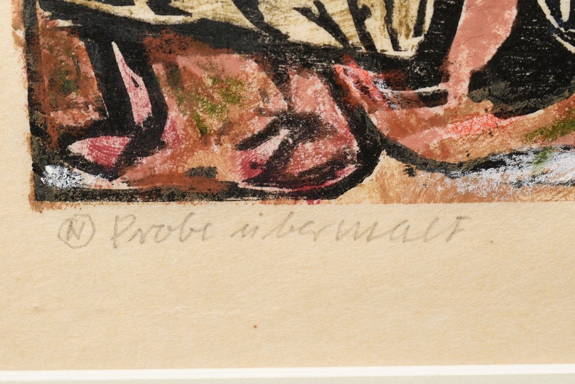 Grimm, Wilhelm (1904-1986) "Rummelpott Szene", übermalter Holzschnitt, u. sign./bez., PM 23x16cm (m - Bild 6 aus 6