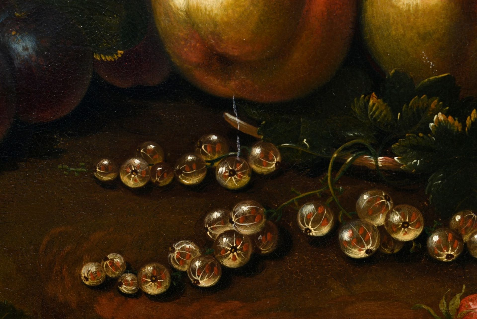 Unbekannter Künstler um 1800 „Obststillleben“, Öl/Metall, 35x50,5cm (m.R. 52,5x67cm), leichtes Craq - Bild 3 aus 6
