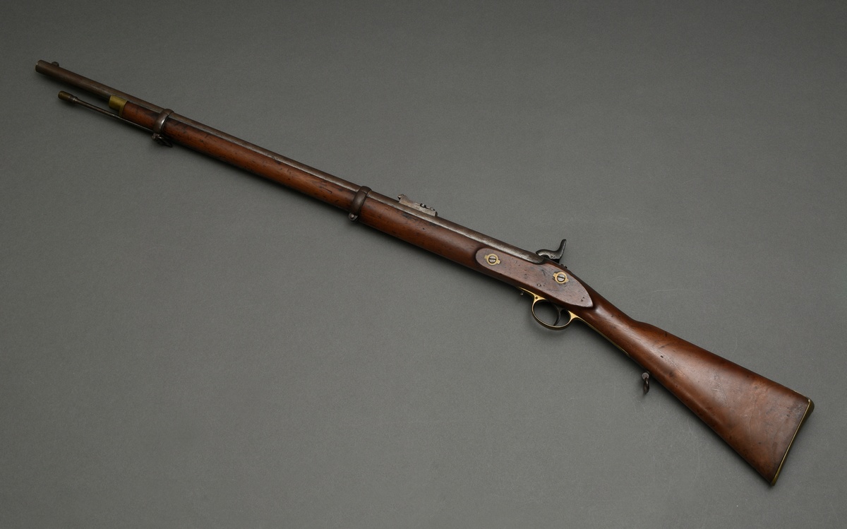 Percussion rifle, marked "Dresse. Ancion Laloux & Cie A Liege", walnut full stock, brass and iron,  - Image 2 of 14