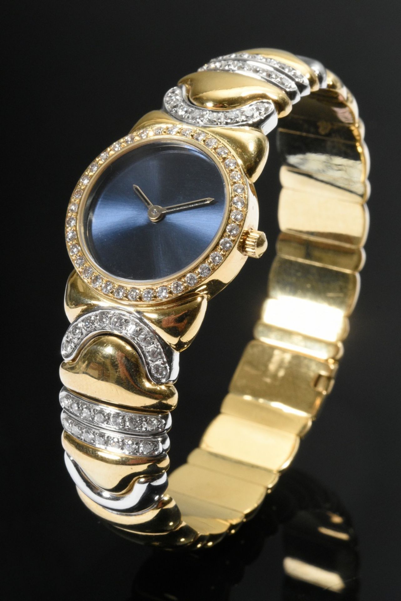 Italian yellow and white gold 750 jewellery watch with brilliant-cut diamonds (total approx. 1.80ct