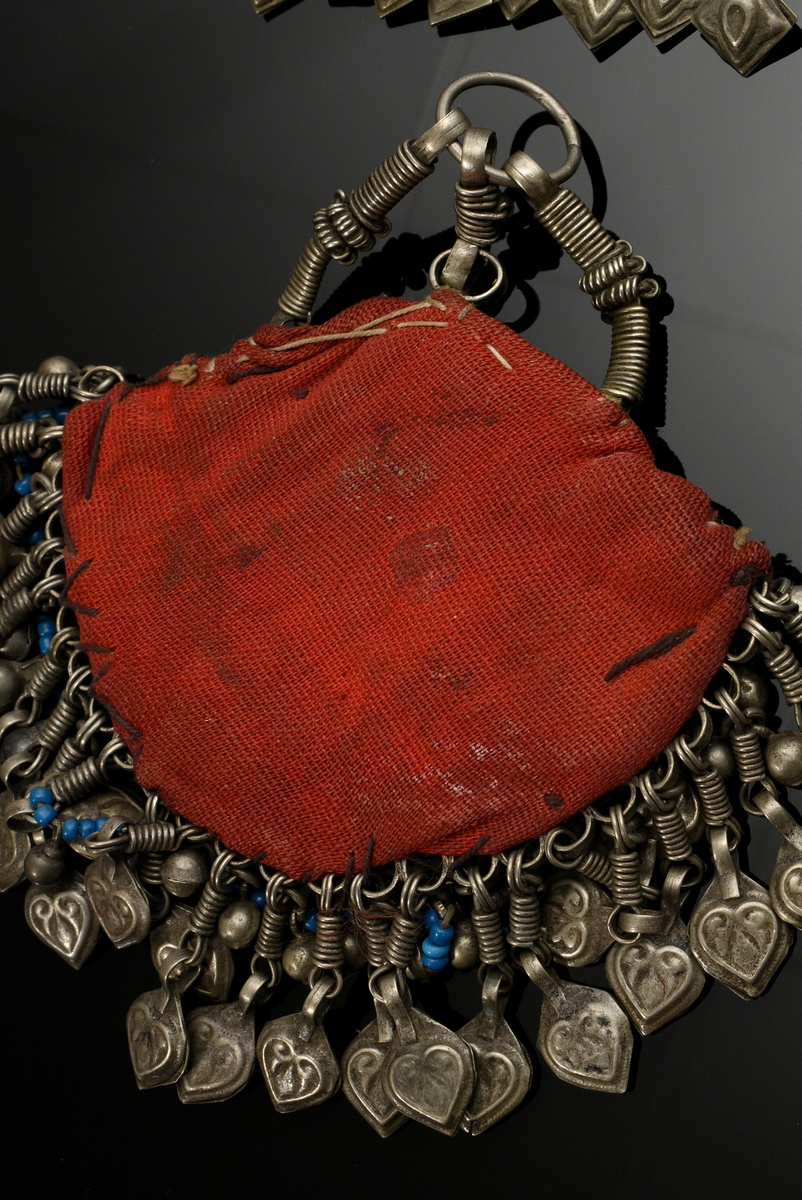 3 Various Afghan pendants: 1 mounted on fabric with stones, beads and bells and 2 domed discs with  - Image 3 of 10