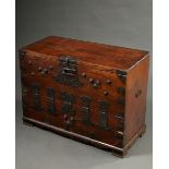 Korean coin chest, dark stained softwood with rich decorative iron fittings, 19th c., 68x95x42.5cm,