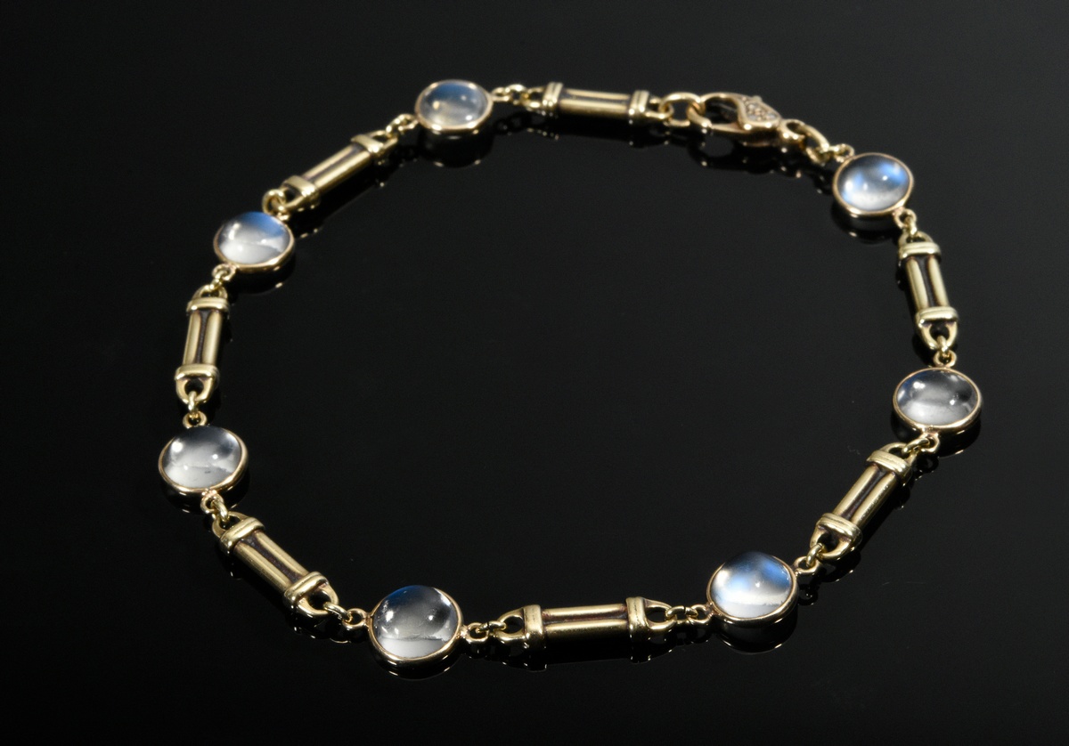 3 Pieces yellow gold 585 jewelry with moonstone cabochons: bracelet with small octagonal diamonds ( - Image 2 of 3