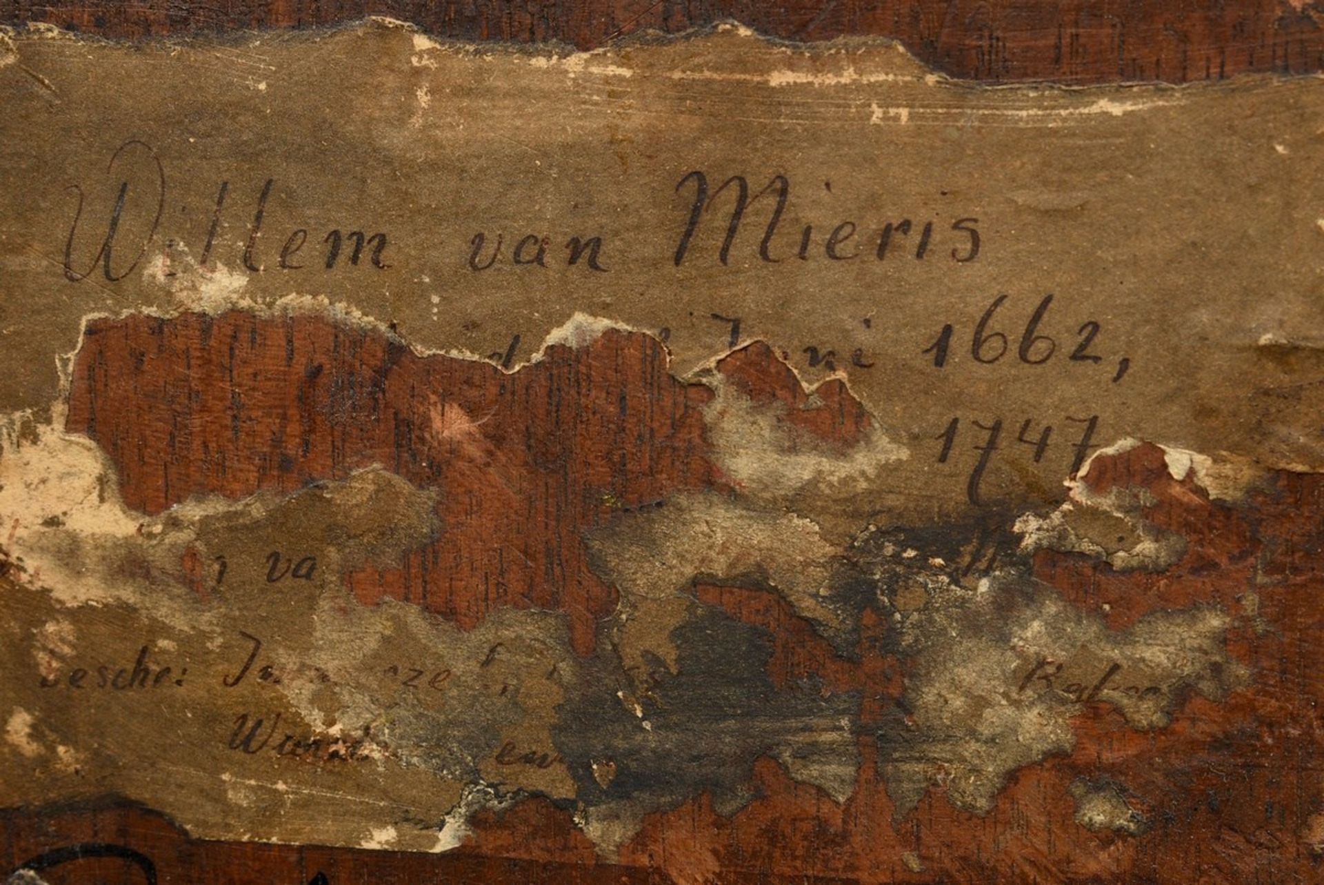 Mieris, Willem van (1662-1747) zugeschr. "Fischhändlerin", Öl/Holz, verso bez. u.a. "Cert= Dr. M.J. - Bild 8 aus 8