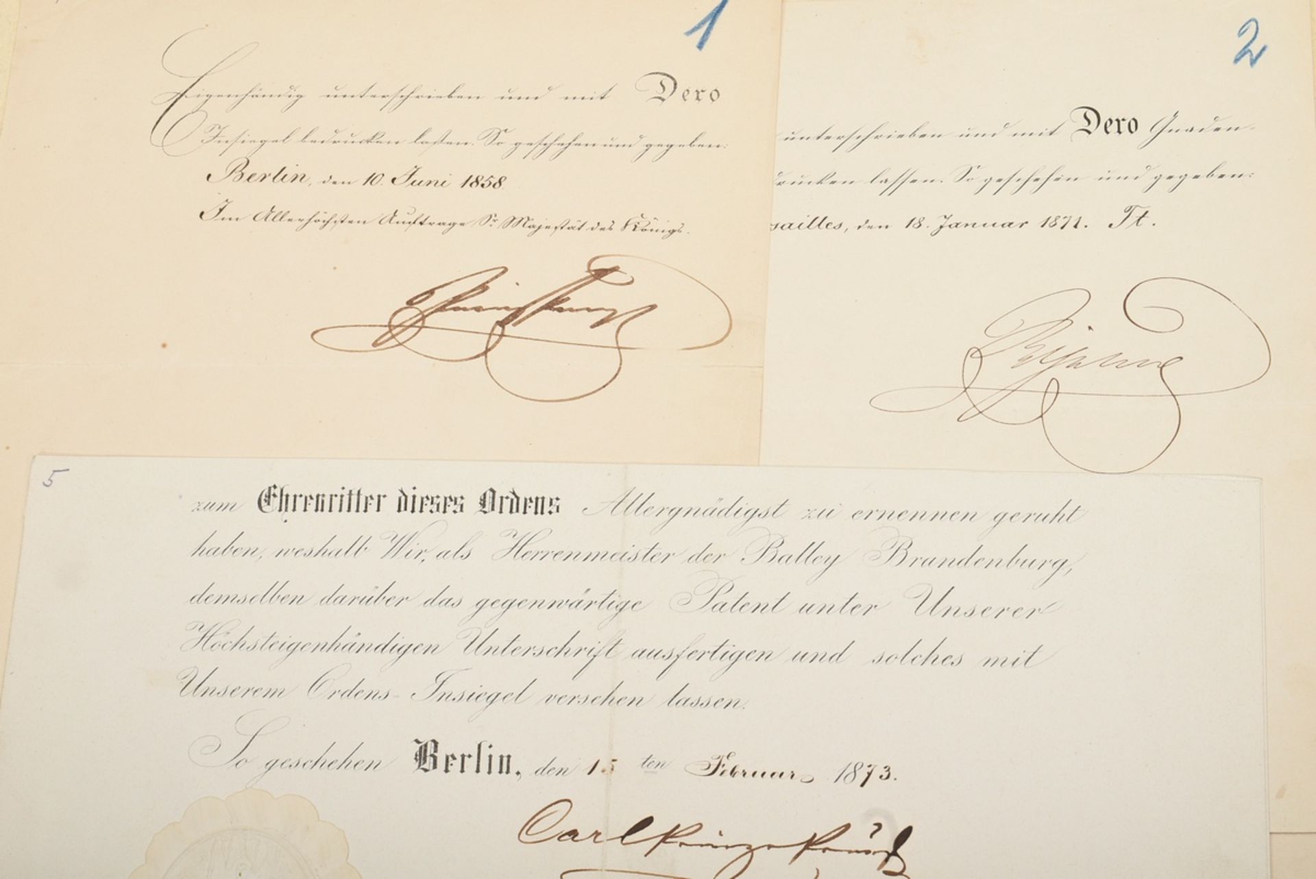 Sammlung von 40 preußischen Schriftstücken und prominenten Unterschriften aus dem 16.-20.Jh., u.a.: - Bild 4 aus 10