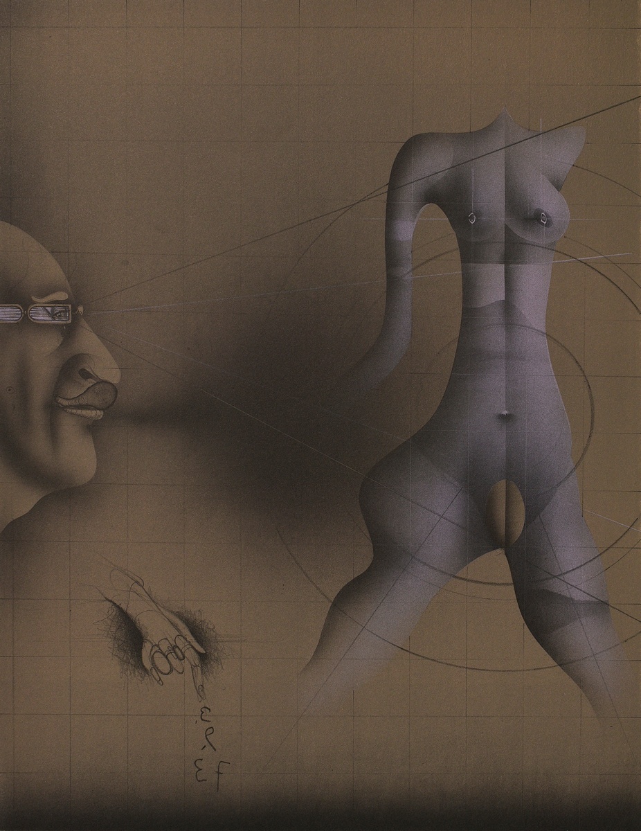 Wunderlich, Paul (1927-2010) "Selbst in Betrachtung eines weiblichen Torsos" 1973, Farblithographie