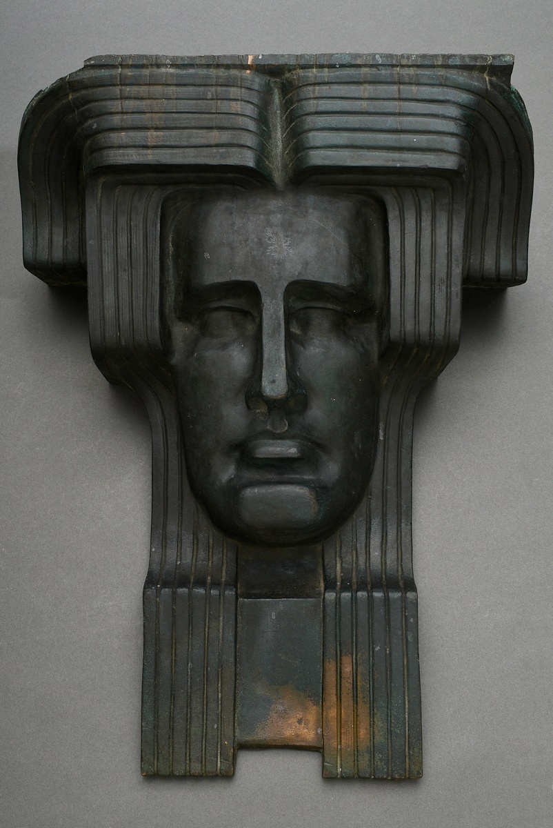 Bock, Arthur (1875-1957) "Large Head", bronze architectural sculpture in abstract Art Nouveau façon