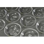 11 Rotter bowls, colourless glass with engraved "blossoms and flowers", all with original label, Ø 