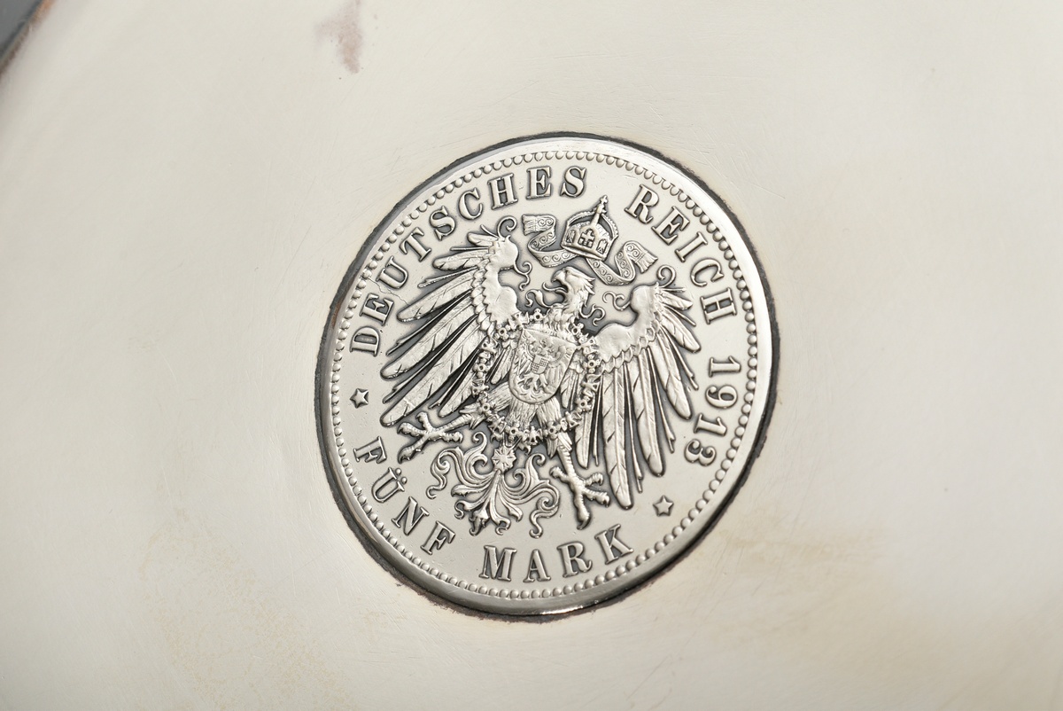 Moderner Teller mit Hamburg Münze "Deutsches Reich 1913" im Spiegel und Kordelrand, Silber 800, 351 - Bild 4 aus 5