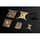 5 Various Moorish amulet pendants "Schirot" or "Teraut" made of silver, metal and copper, some with