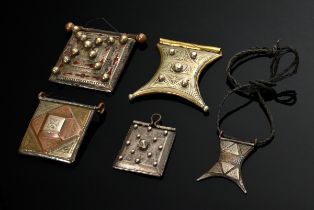 5 Diverse maurische Amulettanhänger "Schirot" oder "Teraut" aus Silber, Metall sowie Kupfer, z.T. m