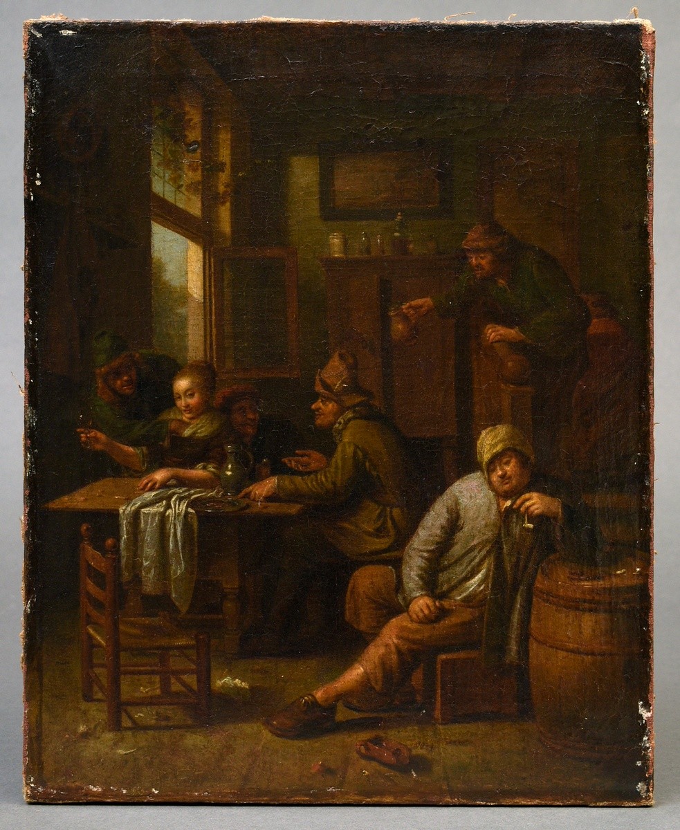Unknown Dutch master of the 17th/18th c. 'Inn or Pleasure House Scene', in the manner of Egbert van - Image 11 of 18