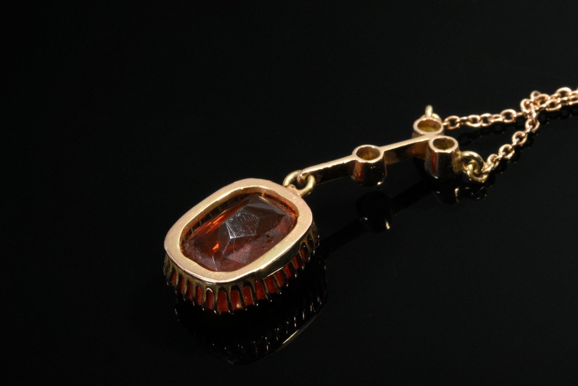 Delicate rose gold 585 necklace with fire opal bar pendant (approx. 5ct, l. 3cm) and small seed pea - Image 3 of 3