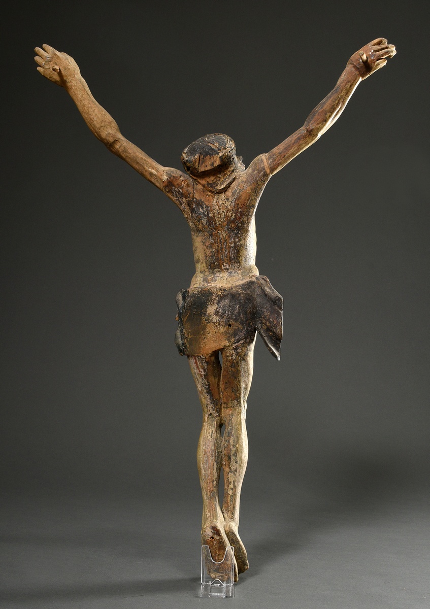 Carved Corpus Christi in the 3-nail type with arms stretched far upwards and head tilted backwards, - Image 3 of 10
