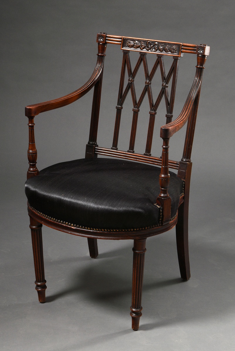 Decorative mahogany armchair with finely carved frame and horsehair upholstery, England 19th centur