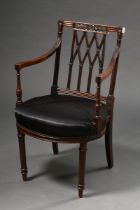 Decorative mahogany armchair with finely carved frame and horsehair upholstery, England 19th centur