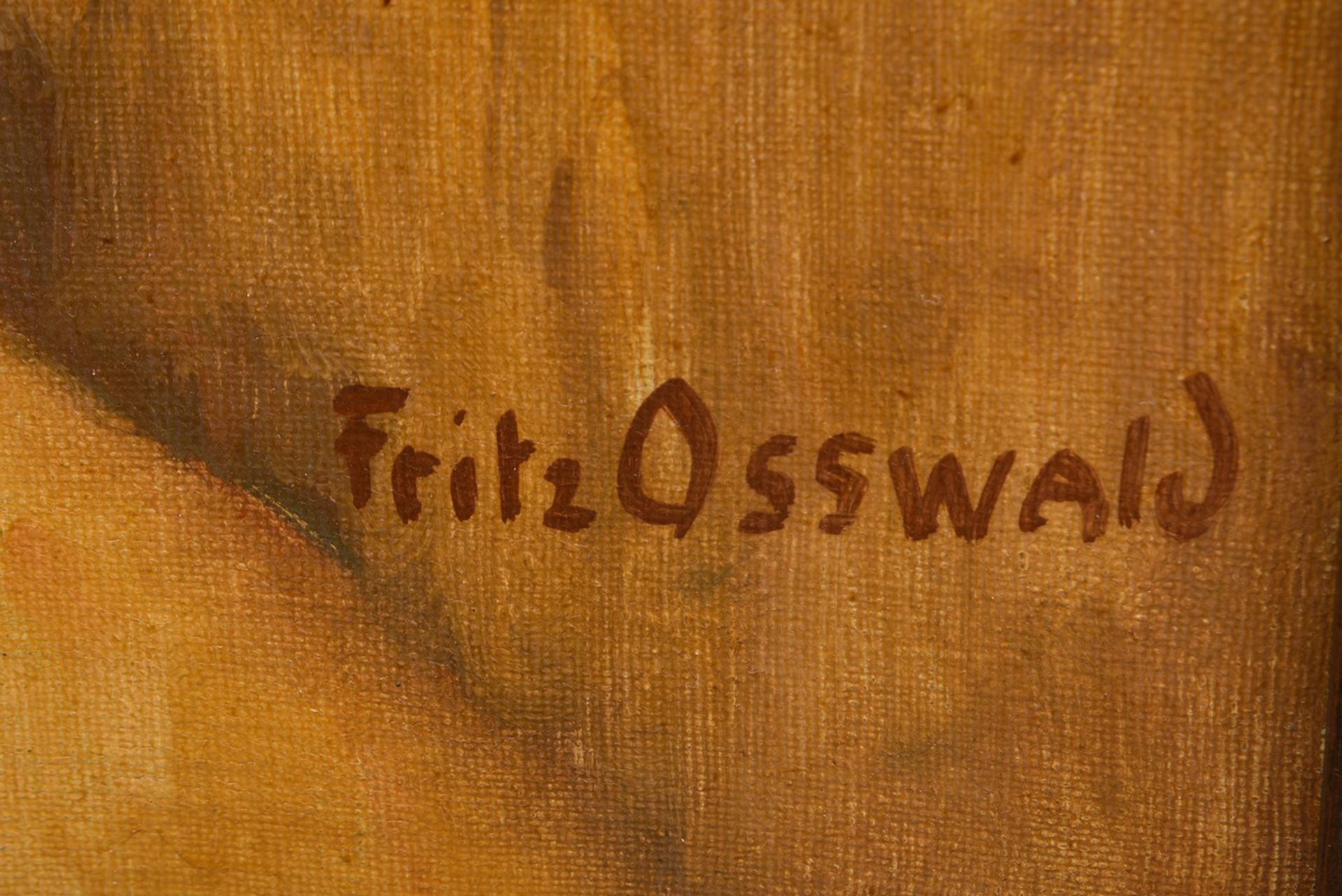 Osswald, Fritz (1878-1966) "Blumenstillleben mit Steinzeugkrug", Öl/Leinwand, u.r. sign., 111x101cm - Bild 2 aus 3