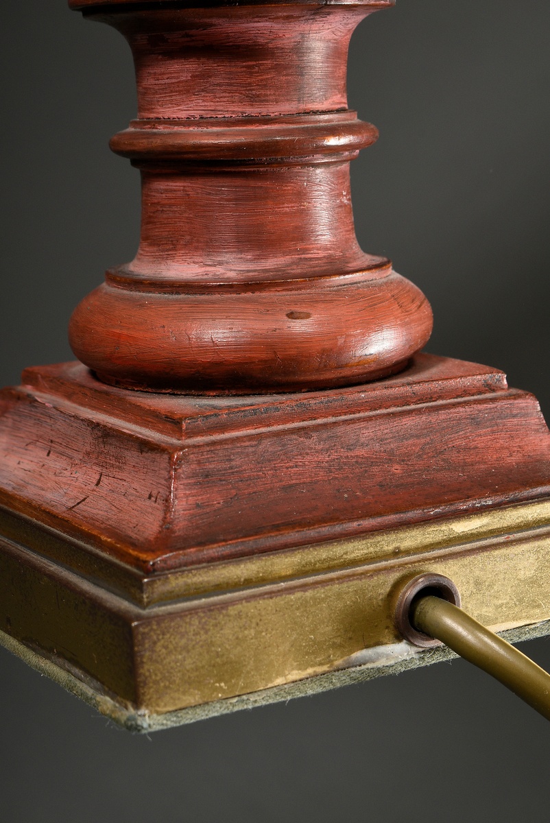 Table lamp with turned baluster body on a square plinth, wood, coloured rust-red, h. 63cm - Image 4 of 4