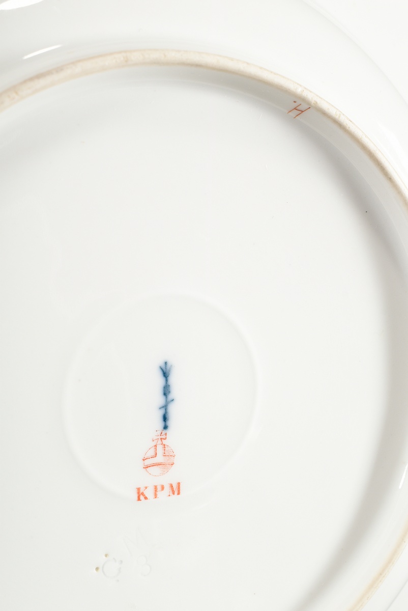 KPM soup plate with blue bindweed decoration and decorative gilding, smooth form, c. 1900, undergla - Image 4 of 4