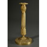 Empire column chandelier in gilt bronze with fluted shaft and leaf friezes on a round base, France,